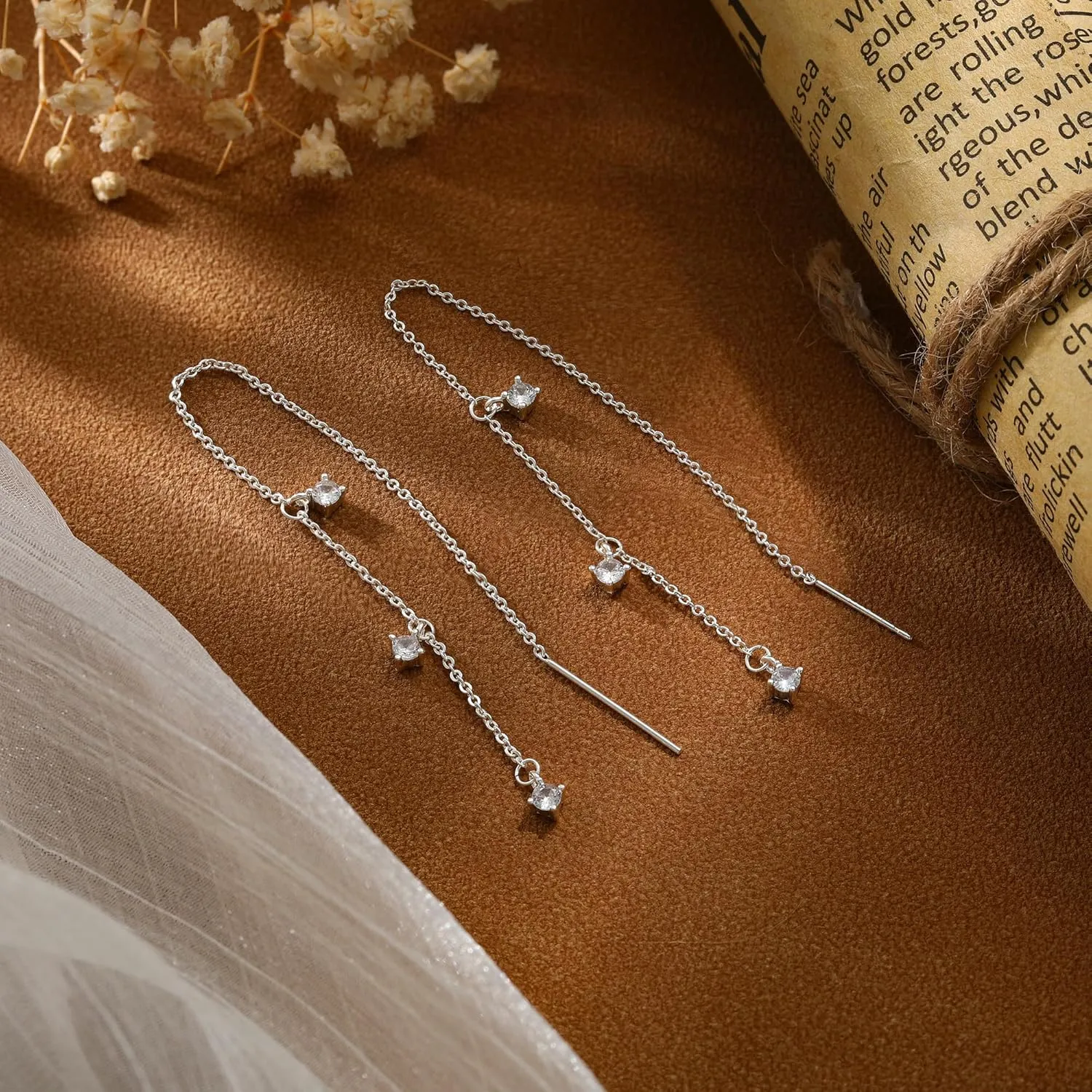 Dangle Earrings for Women Dainty Long Hanging Gold/Silver Chain Earrings Trendy Hypoallergenic Dangling CZ/Pearl Threader Earrings for Women Jewelry
