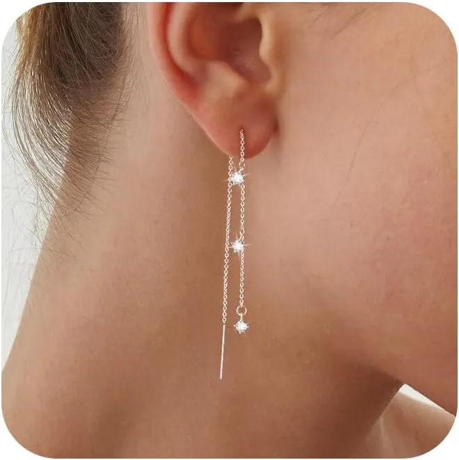 Dangle Earrings for Women Dainty Long Hanging Gold/Silver Chain Earrings Trendy Hypoallergenic Dangling CZ/Pearl Threader Earrings for Women Jewelry