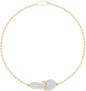 Dazzlingrock Collection 0.19 Cttw Round White Diamond Slipper Flip Flop Sandal Bracelet for Women in 18K Solid Gold