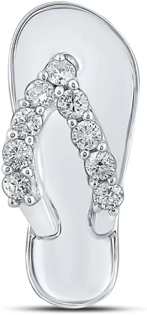 Dazzlingrock Collection 14kt White Gold Womens Round Diamond Sandal Beach Shoe Pendant 1/6 Cttw