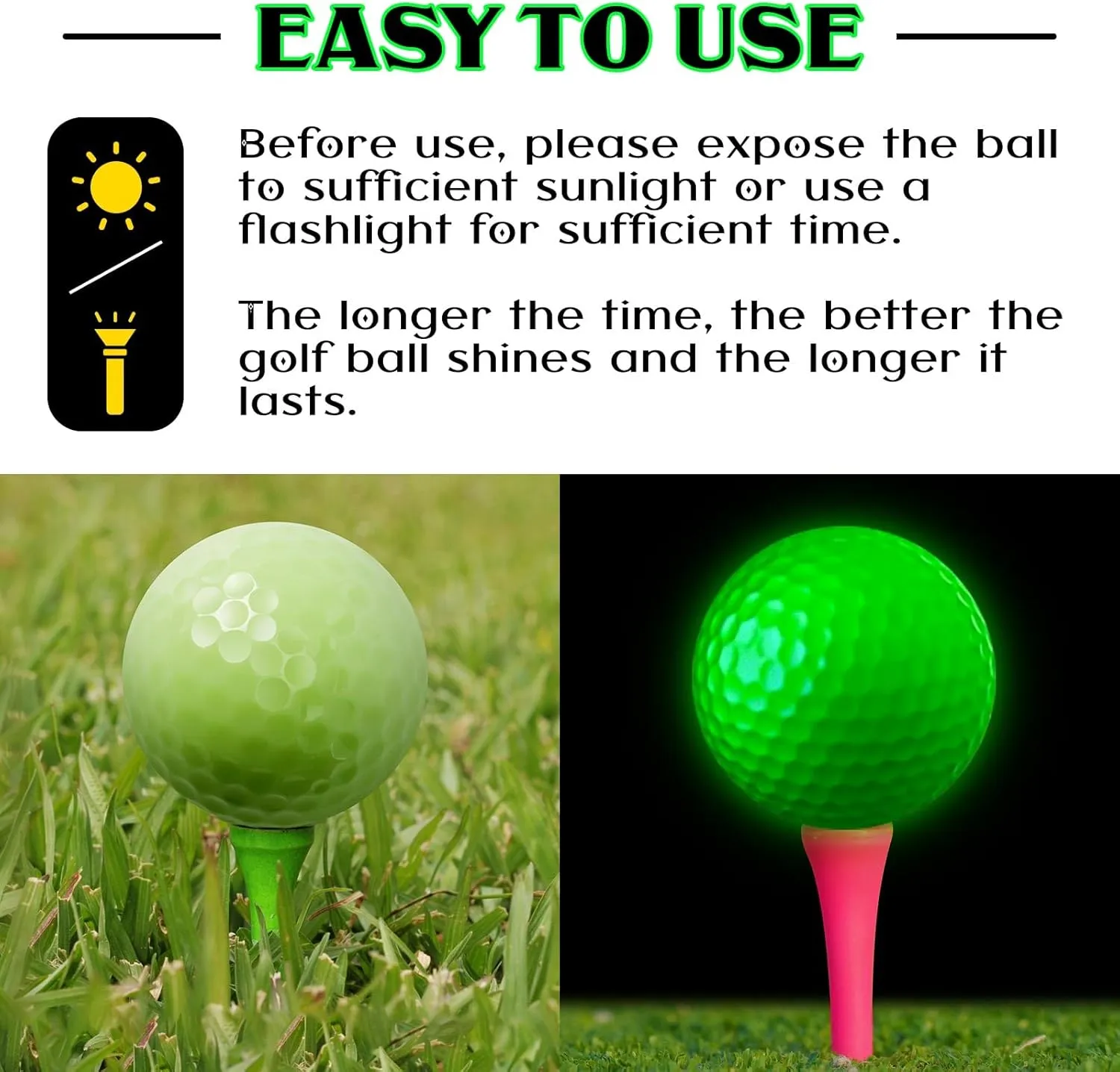 Deekin Glow Golf Balls for Night Sports Glow in The Dark Fluorescent Night Golf Balls Gift Novelty Light up LED Stocking Stuffers for Men Women