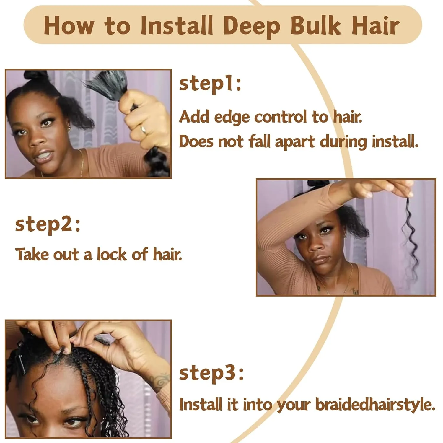 Deep Wave Bulk Hair 6 Bundles/Pack 200g 16 Inch No Weft Deep Wave Bulk Hair for Braiding Extensions for Boho Braids Natural Black Wet and Wavy（Natural Black）