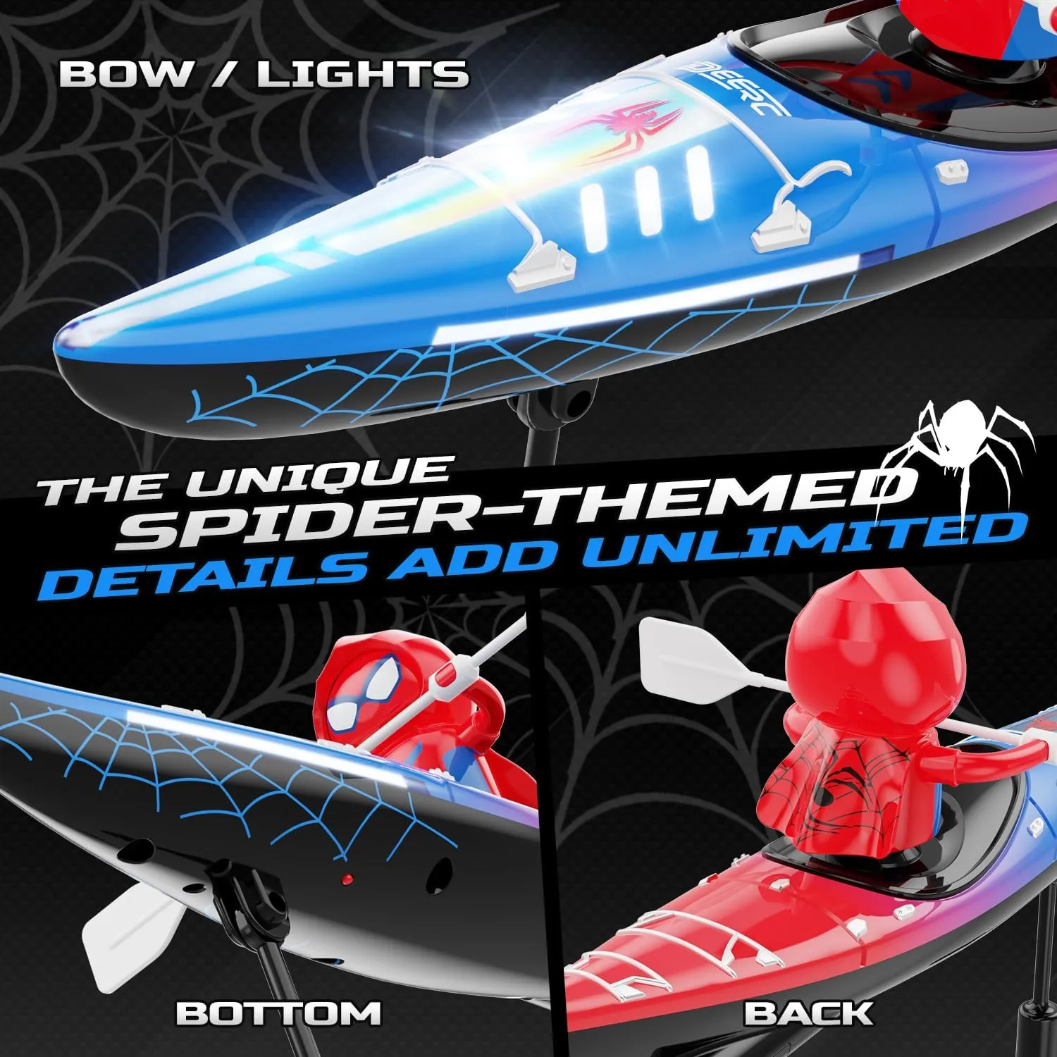 DEERC Mini RC Boat,Remote Control Spider Kayak Boat Pool Water Toys for Kids with Light,Lake,Bathtub,Summer Outdoor Water Toys Gift for Kids Boys Ages 4-8