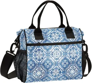 Delft Bloom Pattern Lunch Bag, Large Capacity Insulated Bag, Lunch Box for Women, Reusable Insulated Lunch Box, Container for Office Work Picnic or Travel