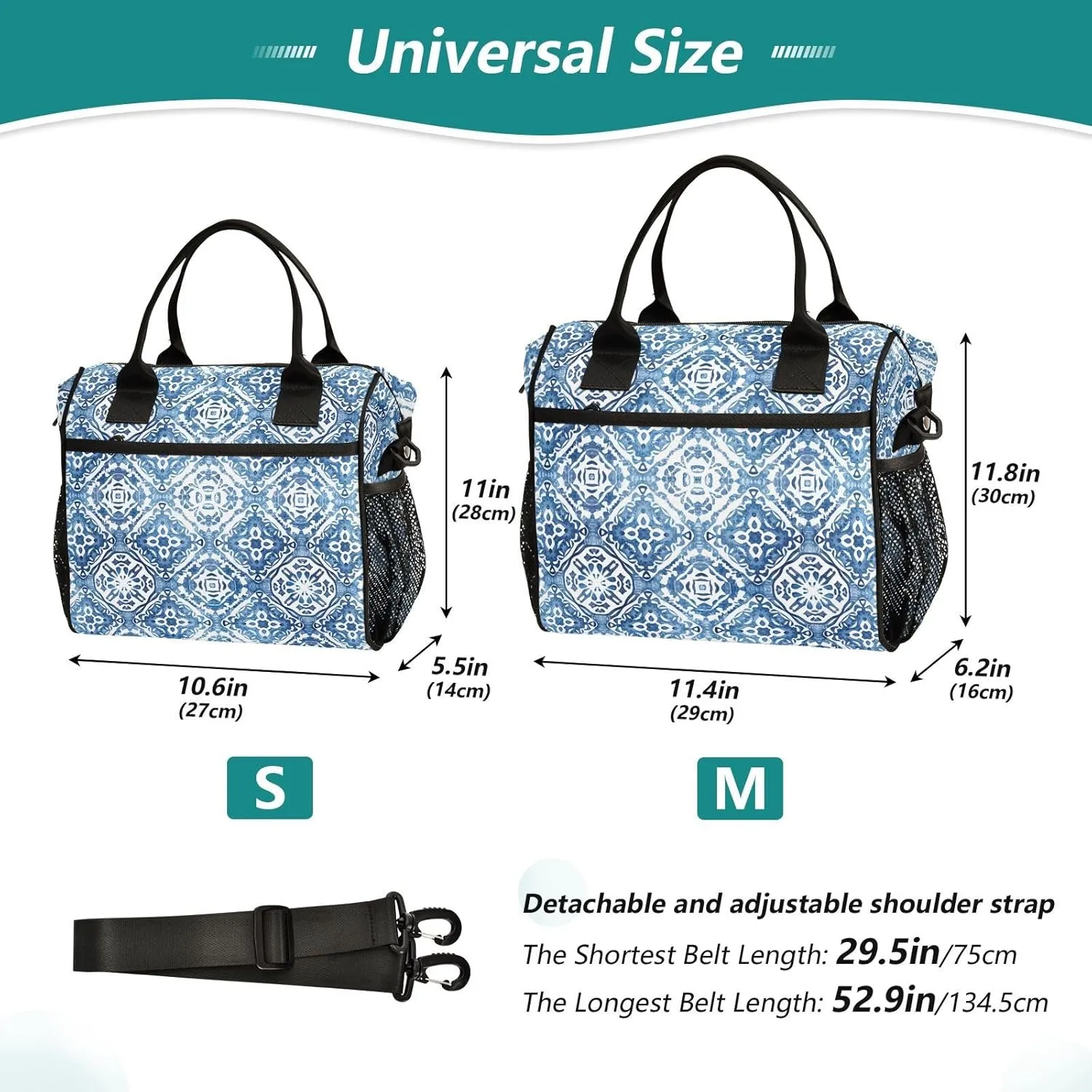 Delft Bloom Pattern Lunch Bag, Large Capacity Insulated Bag, Lunch Box for Women, Reusable Insulated Lunch Box, Container for Office Work Picnic or Travel