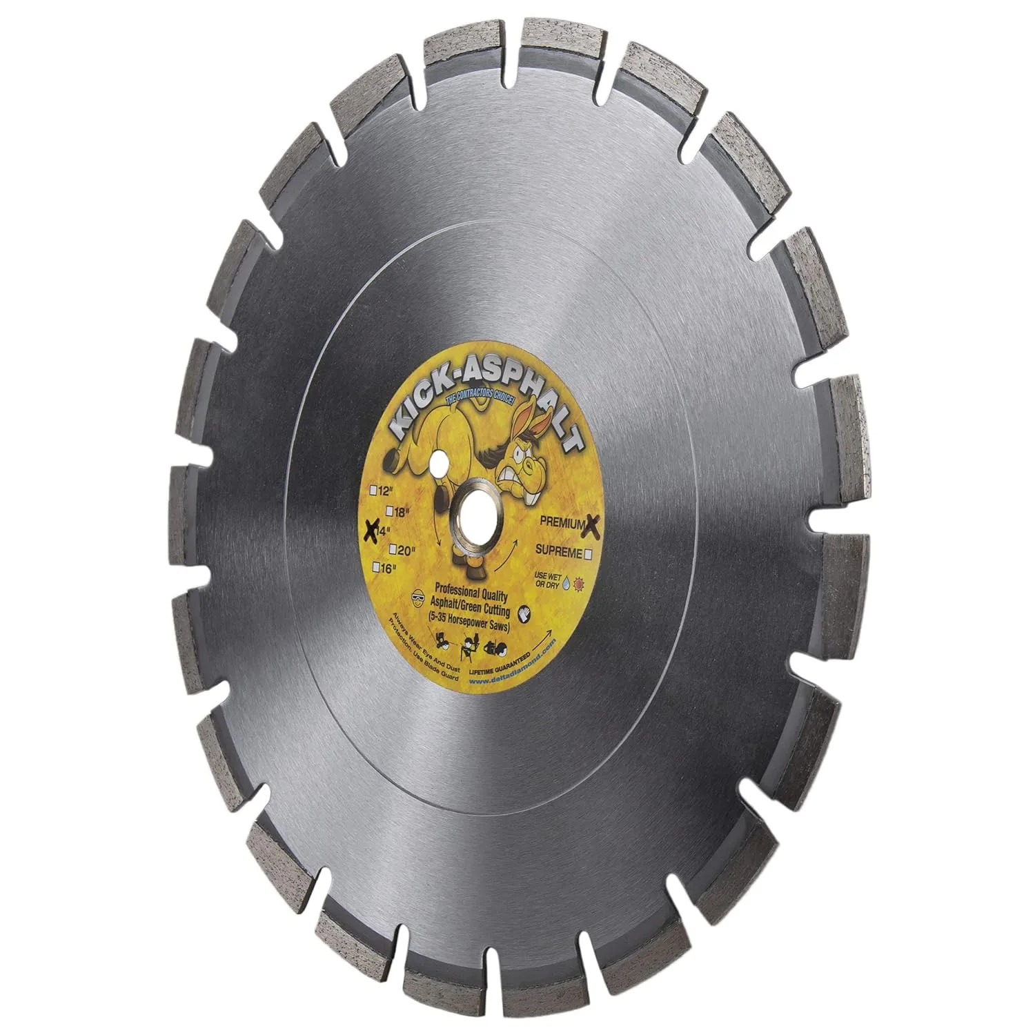Delta Diamond Kick-Asphalt 14 Inch Diamond Blade, Segmented with Wedge Segments, Wet/Dry Cutting Asphalt, Green Concete, Masonry Block, and Similar Materials (14")