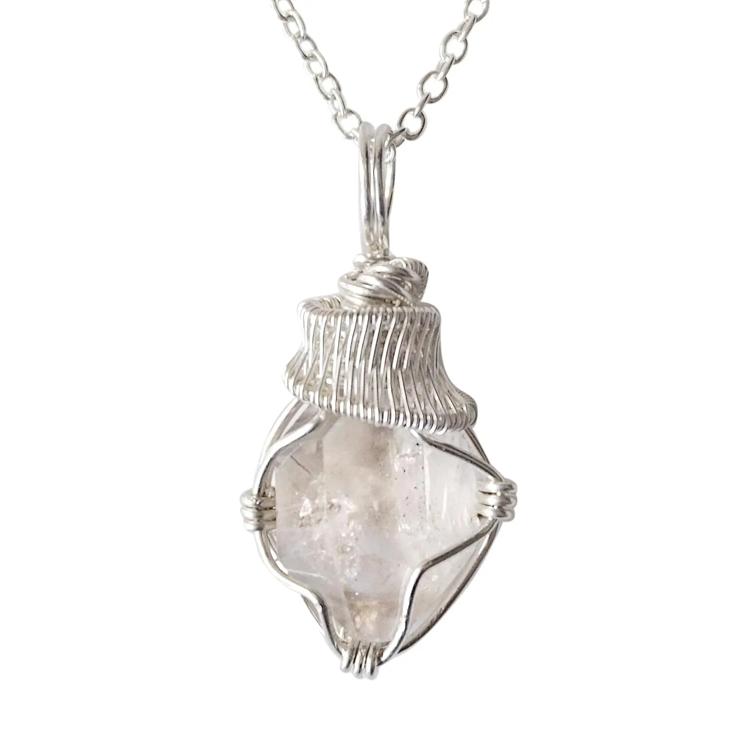 Designs By Nature Gems Natural Herkimer Diamond Necklace for Women - April Birthstone Necklace for Women - Designer Pendant Necklace - 30-45 Carat Herkimer Diamond, Sterling SIlver Chain