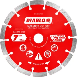 Diablo Diamond Segmented Masonry Cut-Off Blade for Concrete, Brick and Block - 7" Diameter, 2.4mm Kerf, 8450 Max RPM - DMADS0700