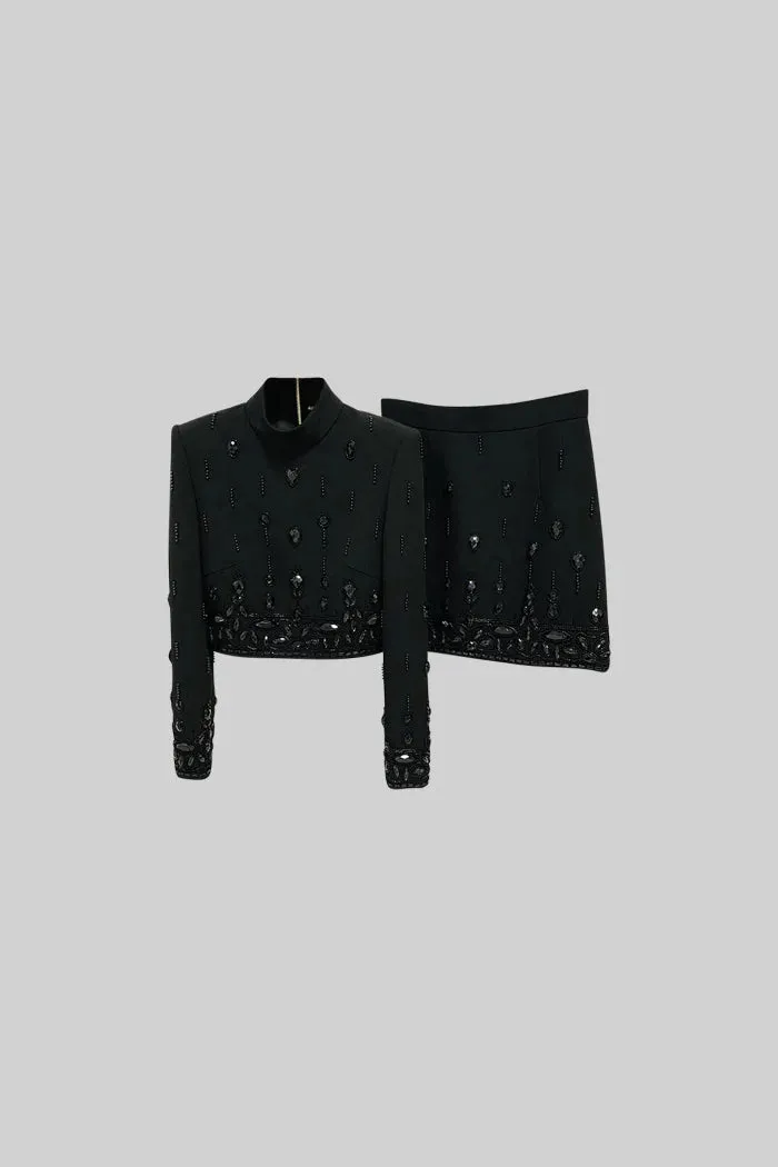 Diamond Embroidered Mini Skirt Set