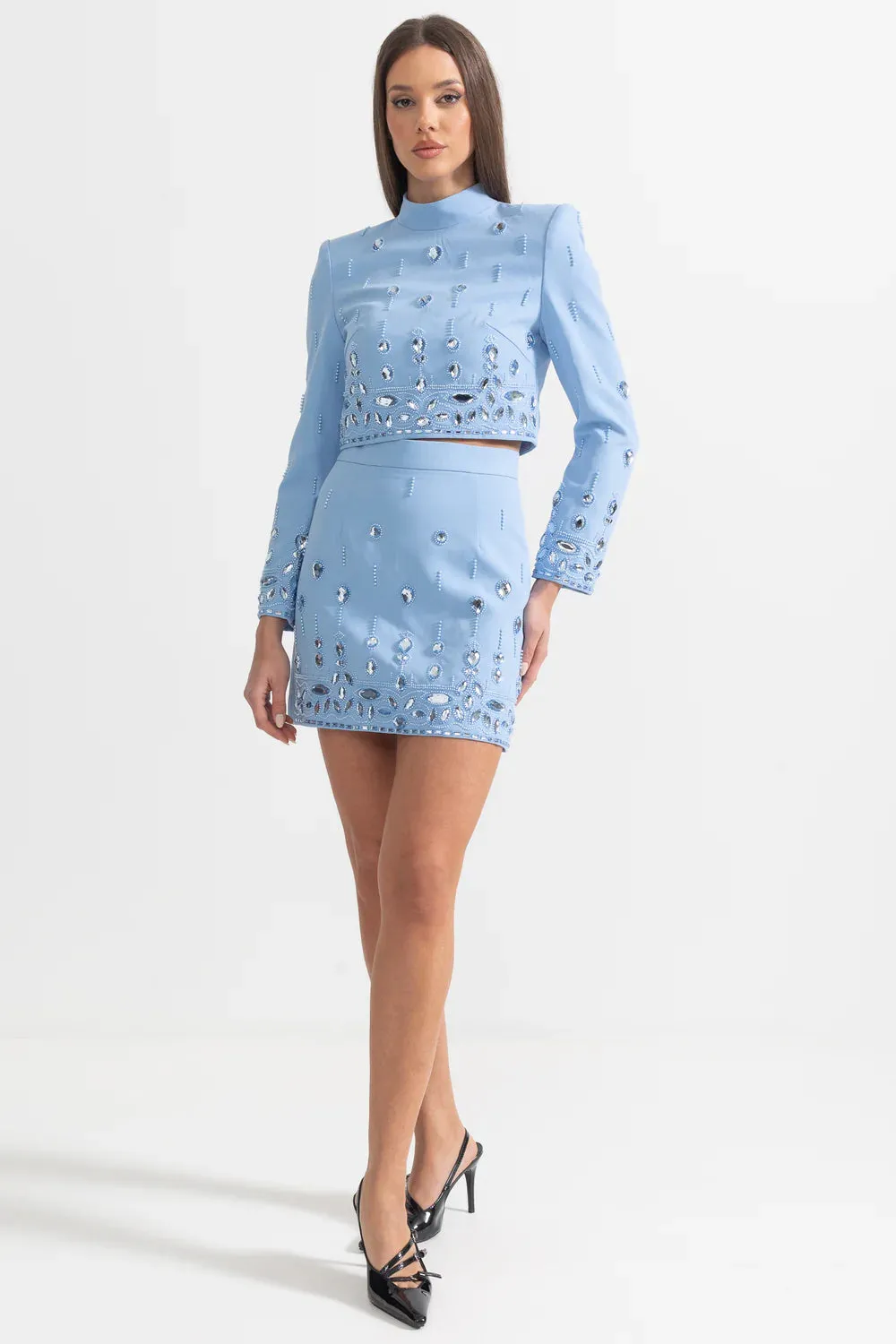 Diamond Embroidered Mini Skirt Set