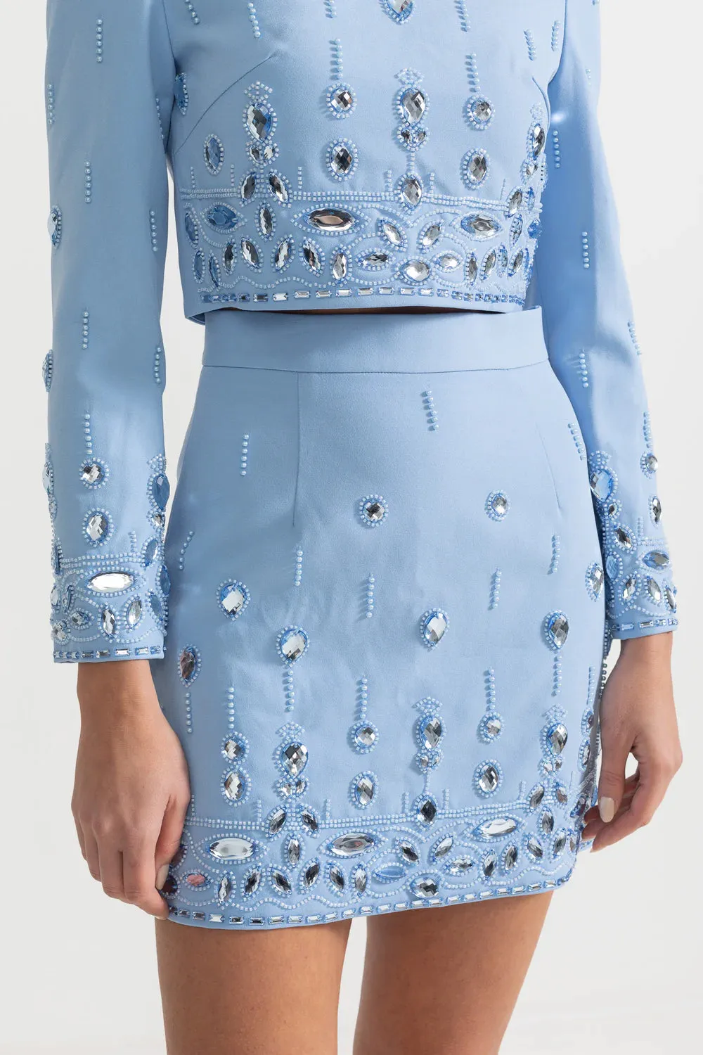 Diamond Embroidered Mini Skirt Set