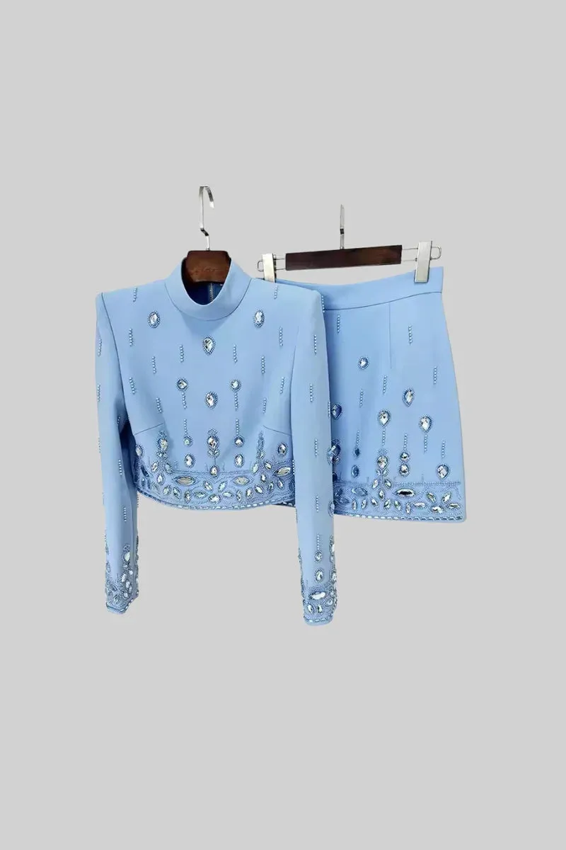 Diamond Embroidered Mini Skirt Set