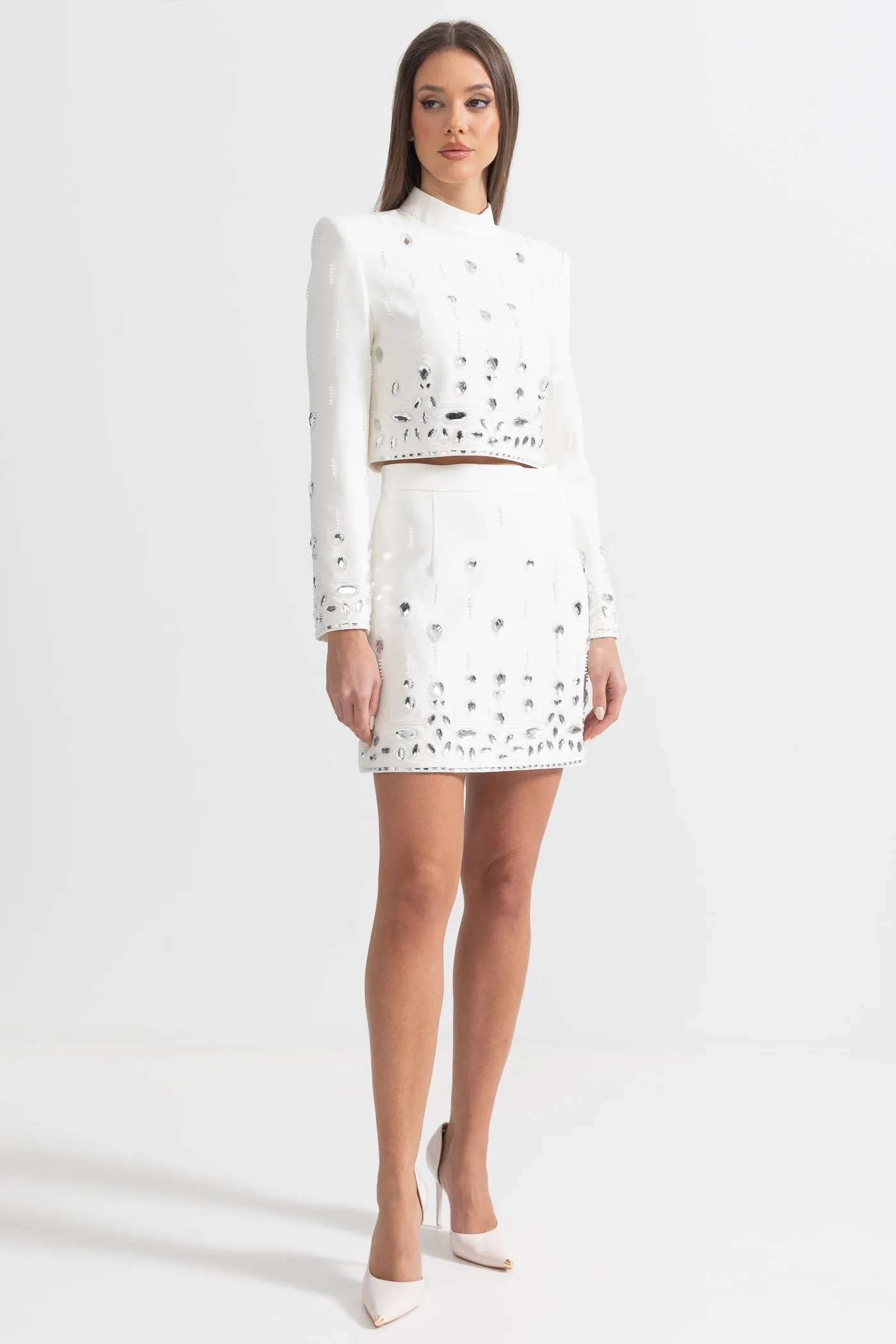 Diamond Embroidered Mini Skirt Set
