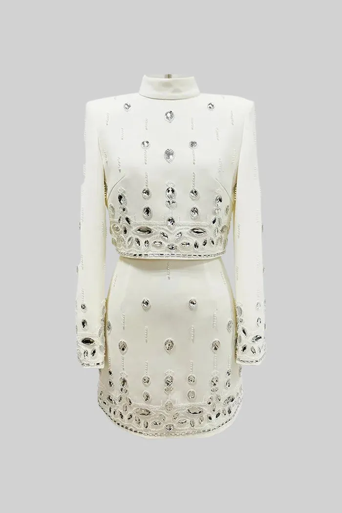 Diamond Embroidered Mini Skirt Set
