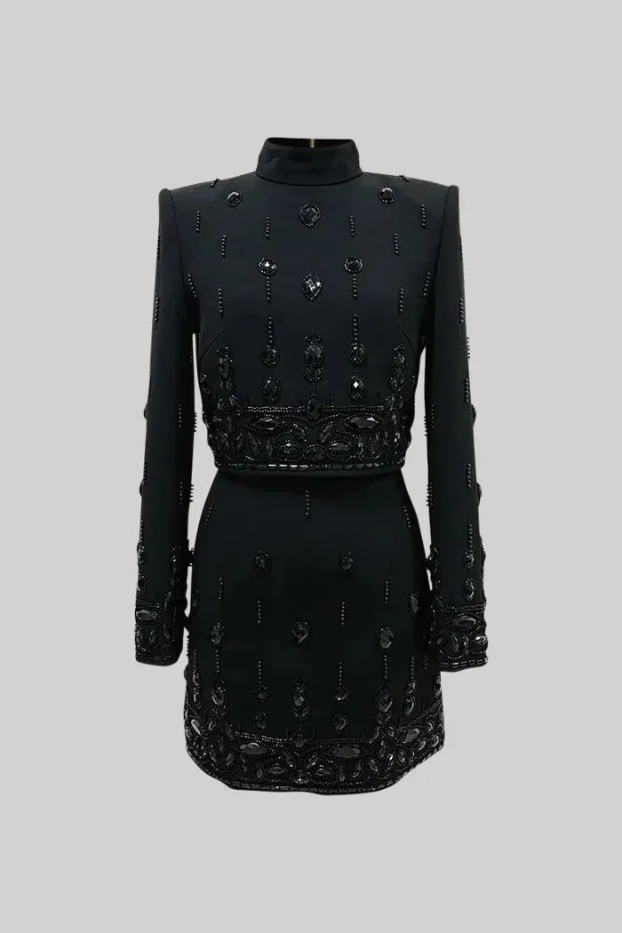 Diamond Embroidered Mini Skirt Set