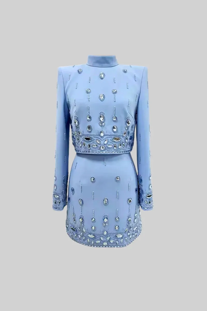 Diamond Embroidered Mini Skirt Set