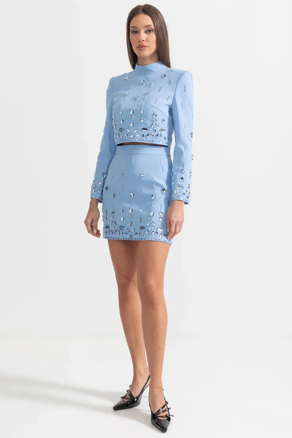 Diamond Embroidered Mini Skirt Set