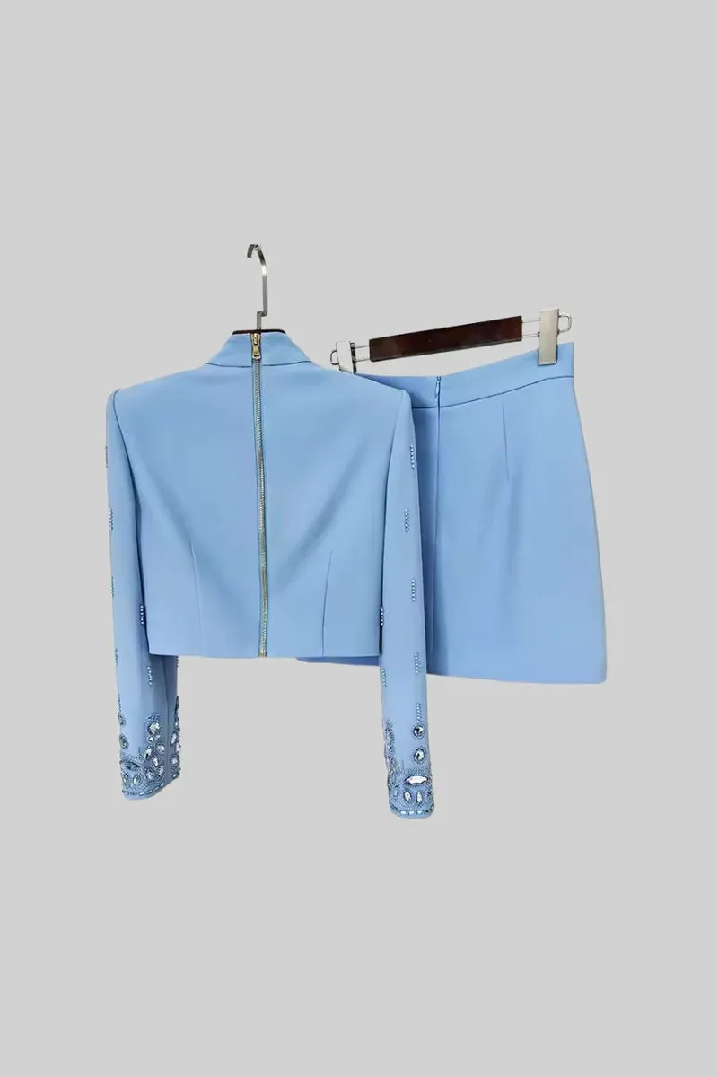 Diamond Embroidered Mini Skirt Set