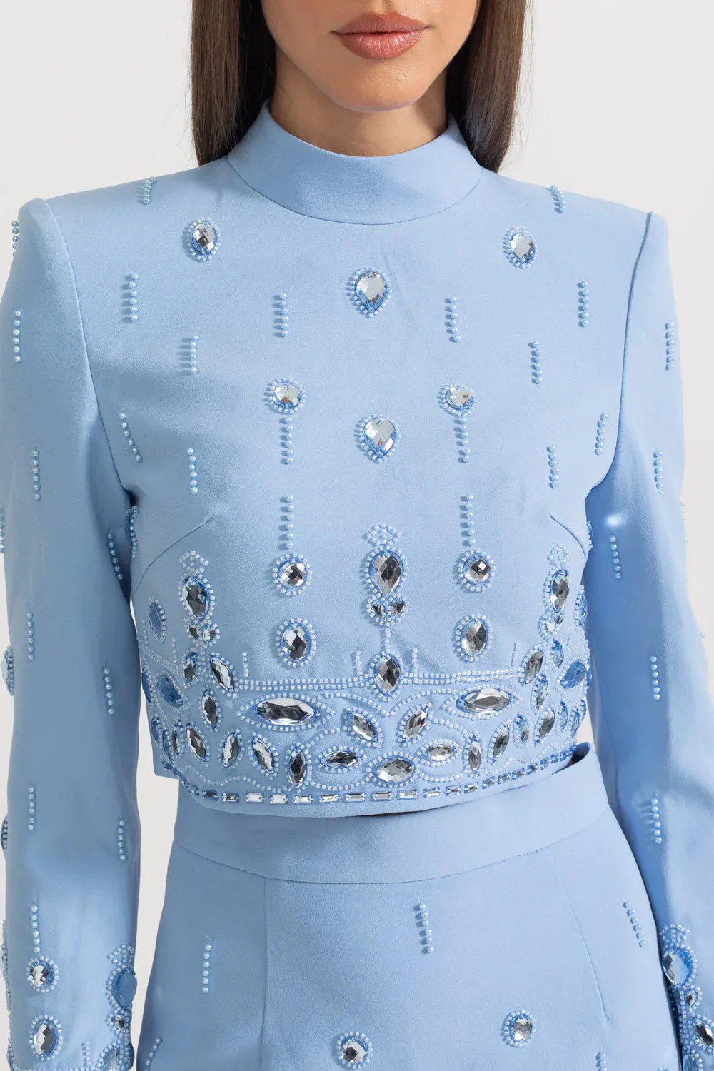 Diamond Embroidered Mini Skirt Set