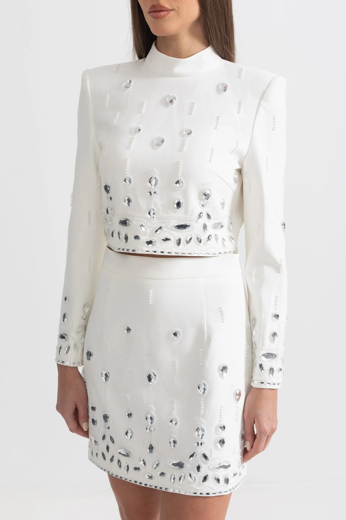 Diamond Embroidered Mini Skirt Set