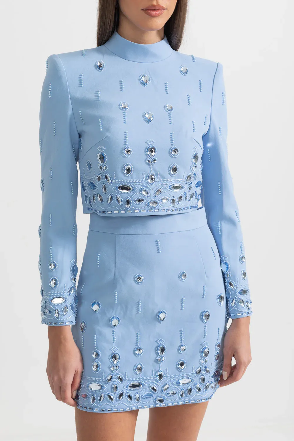 Diamond Embroidered Mini Skirt Set