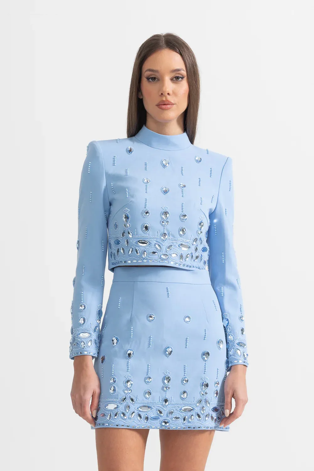 Diamond Embroidered Mini Skirt Set