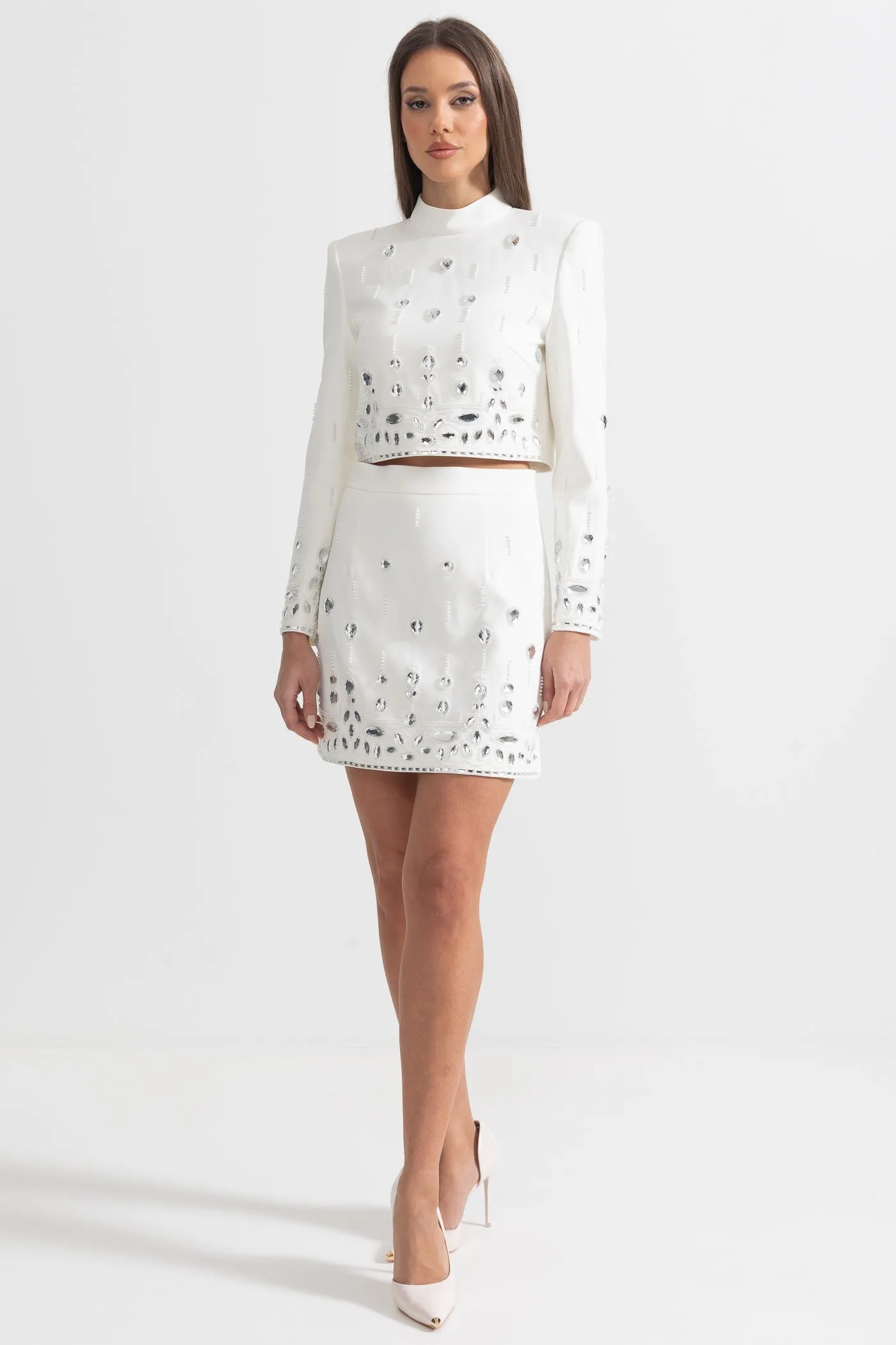 Diamond Embroidered Mini Skirt Set