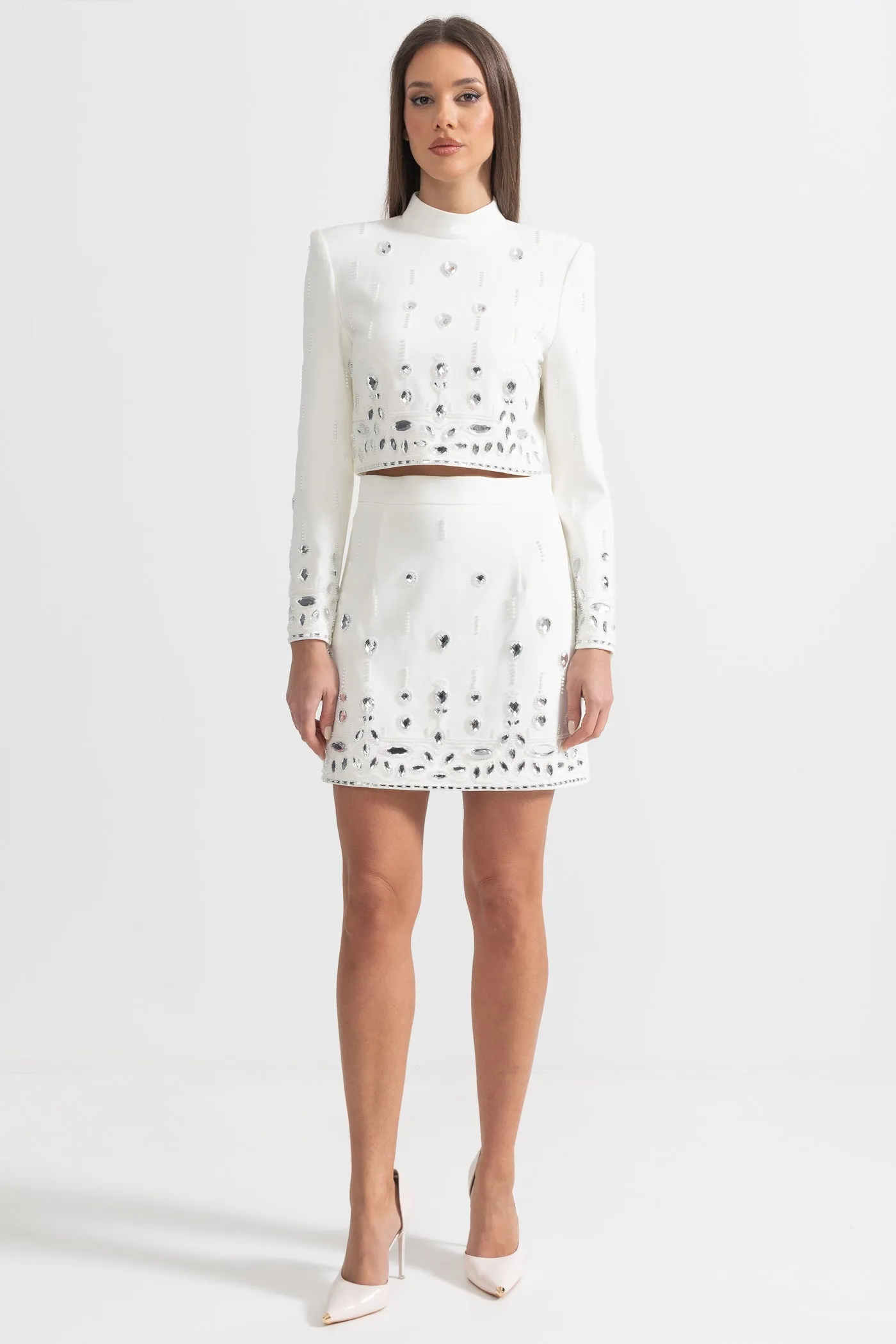 Diamond Embroidered Mini Skirt Set