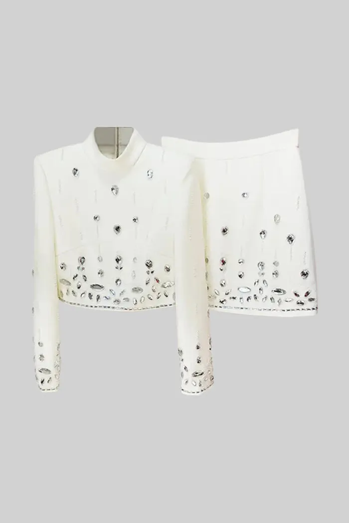 Diamond Embroidered Mini Skirt Set