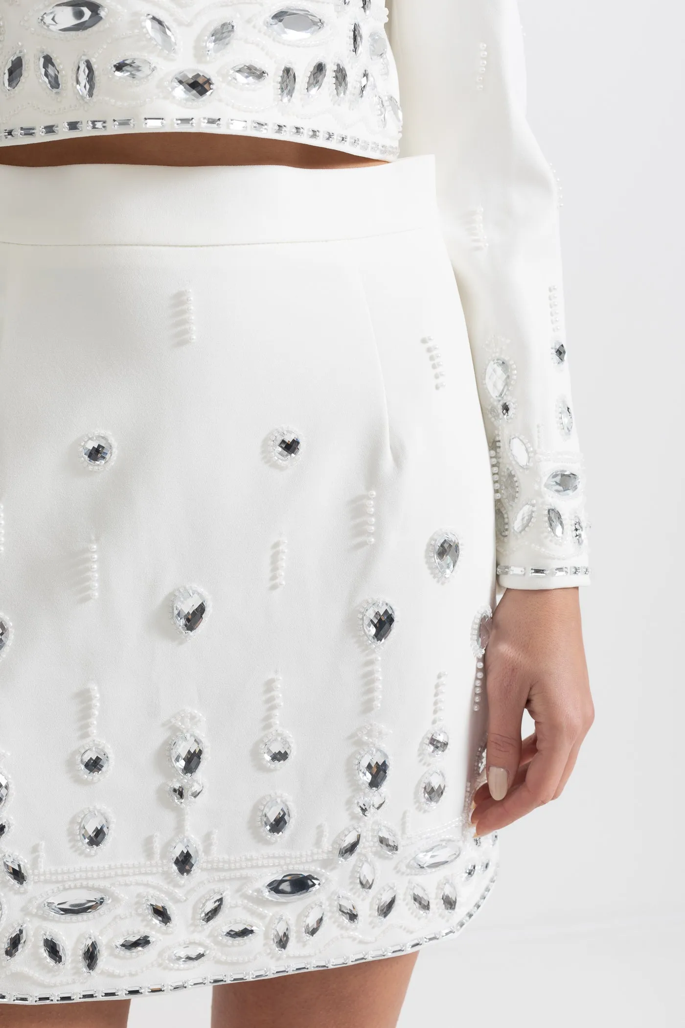 Diamond Embroidered Mini Skirt Set