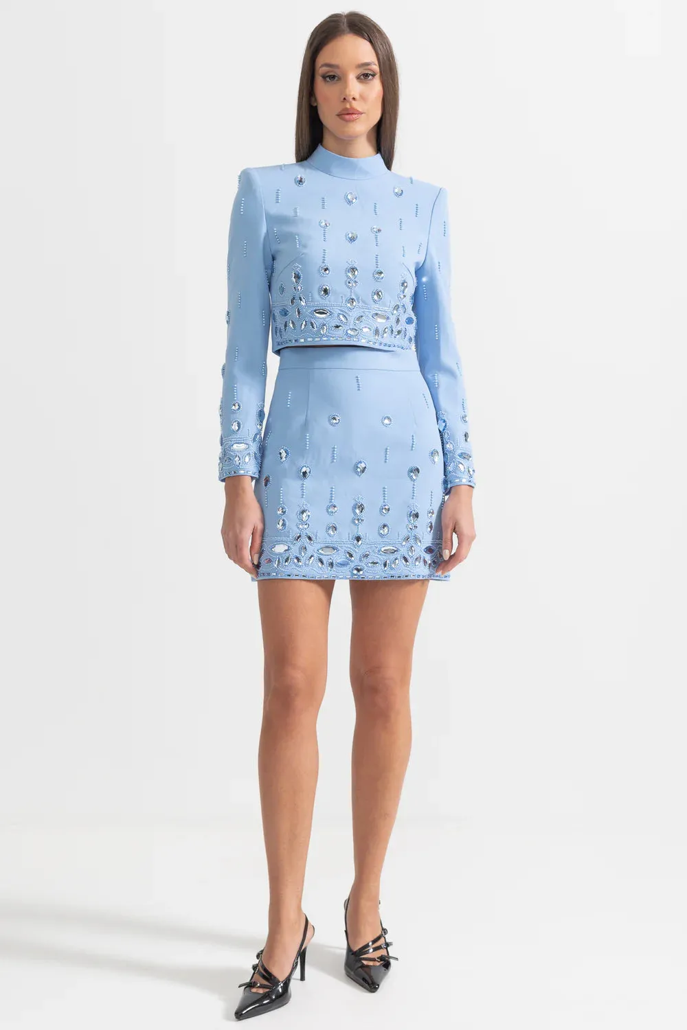 Diamond Embroidered Mini Skirt Set