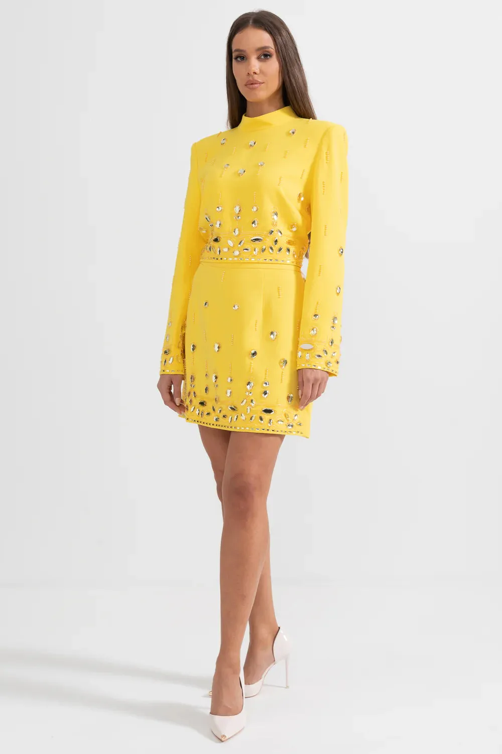Diamond Embroidered Mini Skirt Set