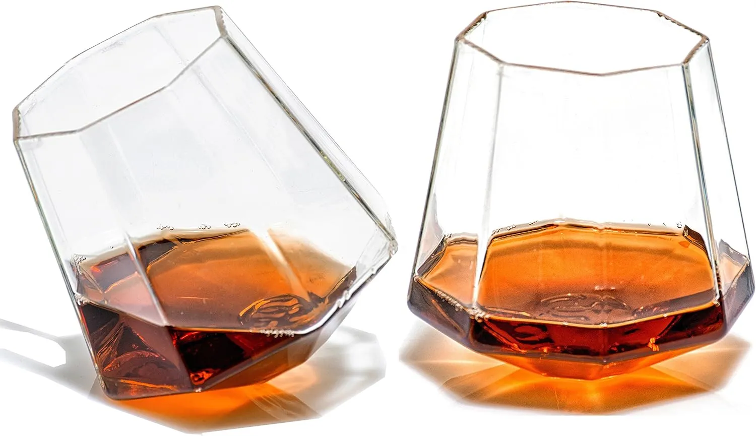 Diamond Whiskey Glasses - Rocks Glass for Rum, Tequila, Scotch Glasses - Whiskey Gifts - 10oz Cocktail, Lowball, Old Fashioned Glass - Unique Bar Decor & Bourbon Gifts by Prestige (Set of 8)