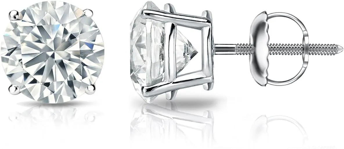 Diamond Wish 18k White Gold Round Diamond Stud Earrings (1 1/4ct TW, G-H, SI1-SI2, IGI Certified) 4-Prong Basket, Screw Back