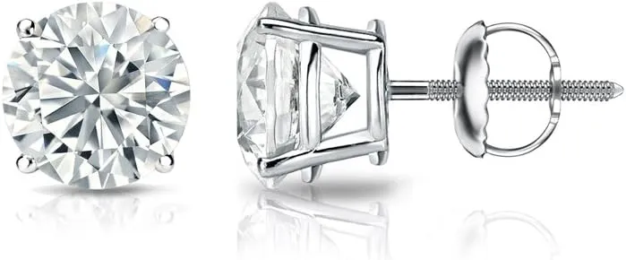 Diamond Wish 18k White Gold Round Diamond Stud Earrings (1/4ct TW, G-H, SI2-I1) 4-Prong Basket, Screw Back