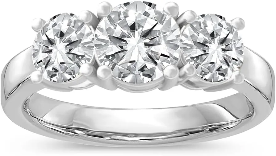 Diamond2Deal 14k Gold Round Lab Grown Diamond 3-Stone Engagement Wedding Ring (D-E Color, VS Clarity) (1/2 Ct to 3 Ct)