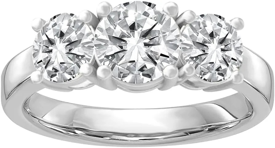 Diamond2Deal 14k Gold Round Lab Grown Diamond 3-Stone Engagement Wedding Ring (D-E Color, VS Clarity) (1/2 Ct to 3 Ct)