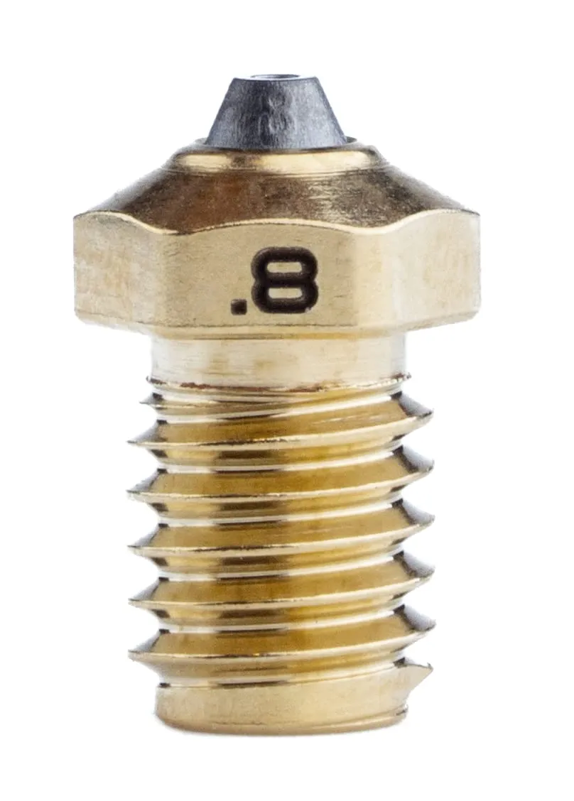Diamondback Nozzles – V6 Compatible – Polycrystalline Solid Diamond Tip 3D Printer Nozzles, Improved Extrusion, Any Filament, Long Life, Wear Resistant, USA Made (Brass) (0.8mm)