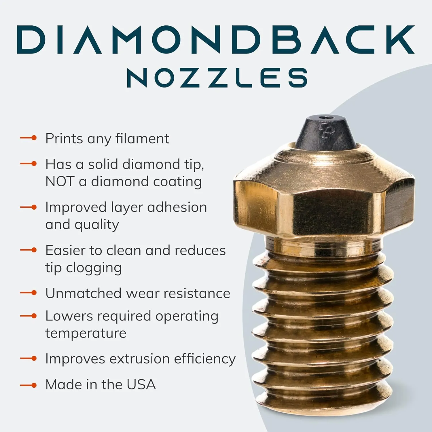 Diamondback Nozzles – V6 Compatible – Polycrystalline Solid Diamond Tip 3D Printer Nozzles, Improved Extrusion, Any Filament, Long Life, Wear Resistant, USA Made (Brass) (0.8mm)