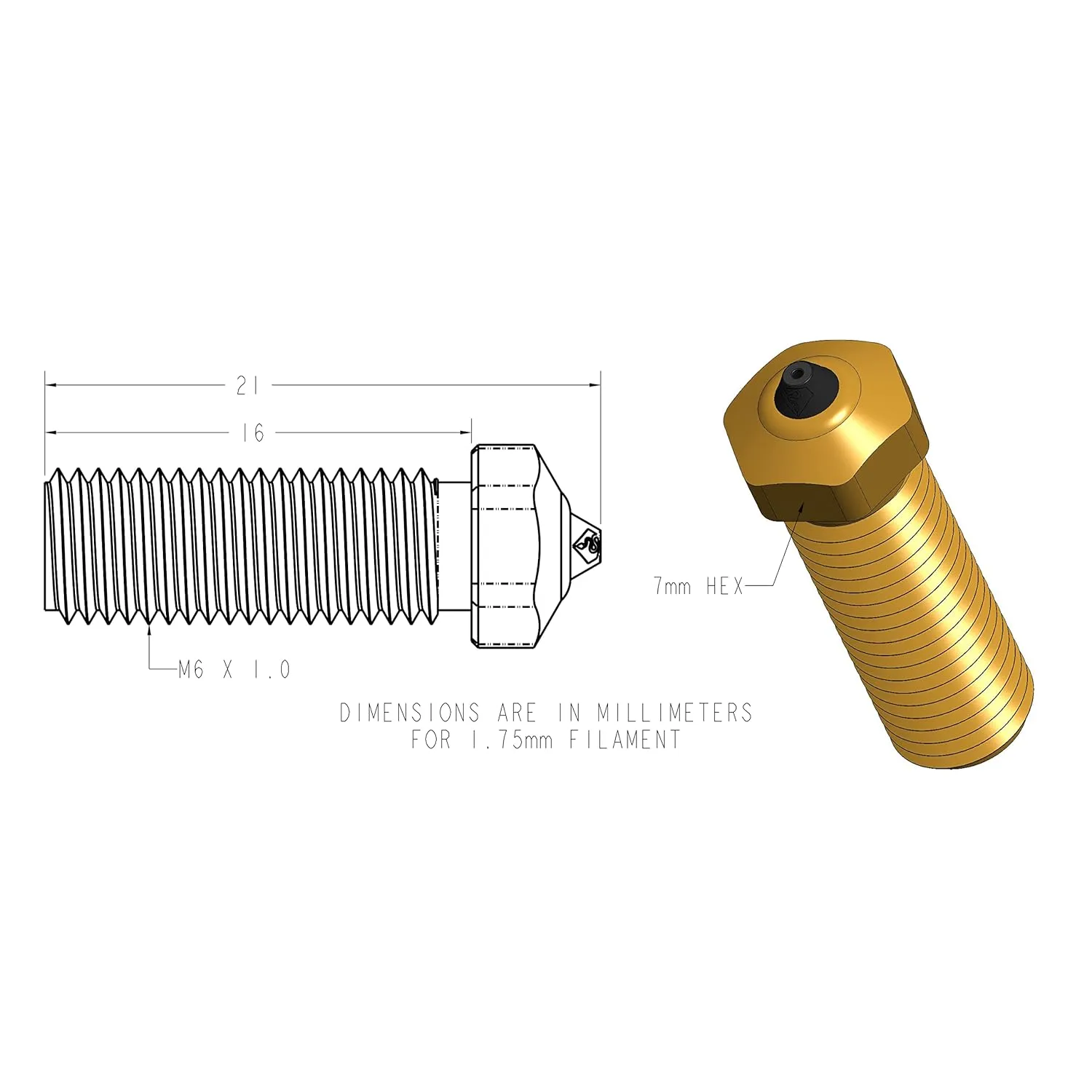 Diamondback Nozzles – Volcano Compatible – Polycrystalline Solid Diamond Tip 3D Printer Nozzles, Improved Extrusion, Any Filament, Long Life, Wear Resistant, Layer Adhesion, USA Made (1.75mm x 0.6mm)