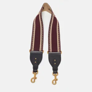 Dior Burgundy Embroidered Canvas And Leather Book Shoulder Strap