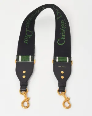 Dior Green & Black Embroidered Canvas Logo Strap