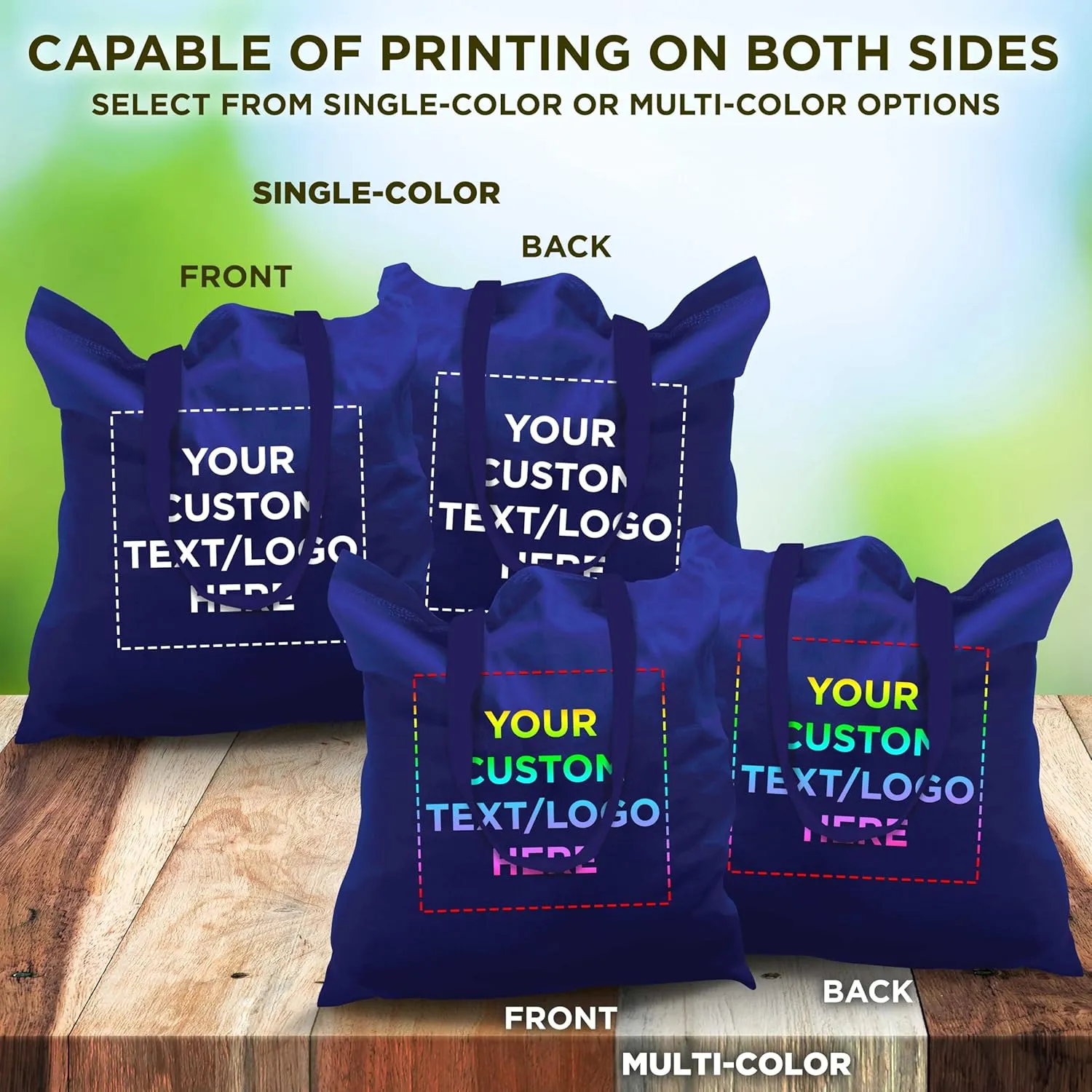 DISCOUNT PROMOS Custom Cotton Canvas Tote Bags Set of 50, Personalized Bulk Pack - Reusable, Great for Shopping, Grocery, Beach, Picnic, Wedding Favors - Royal Blue