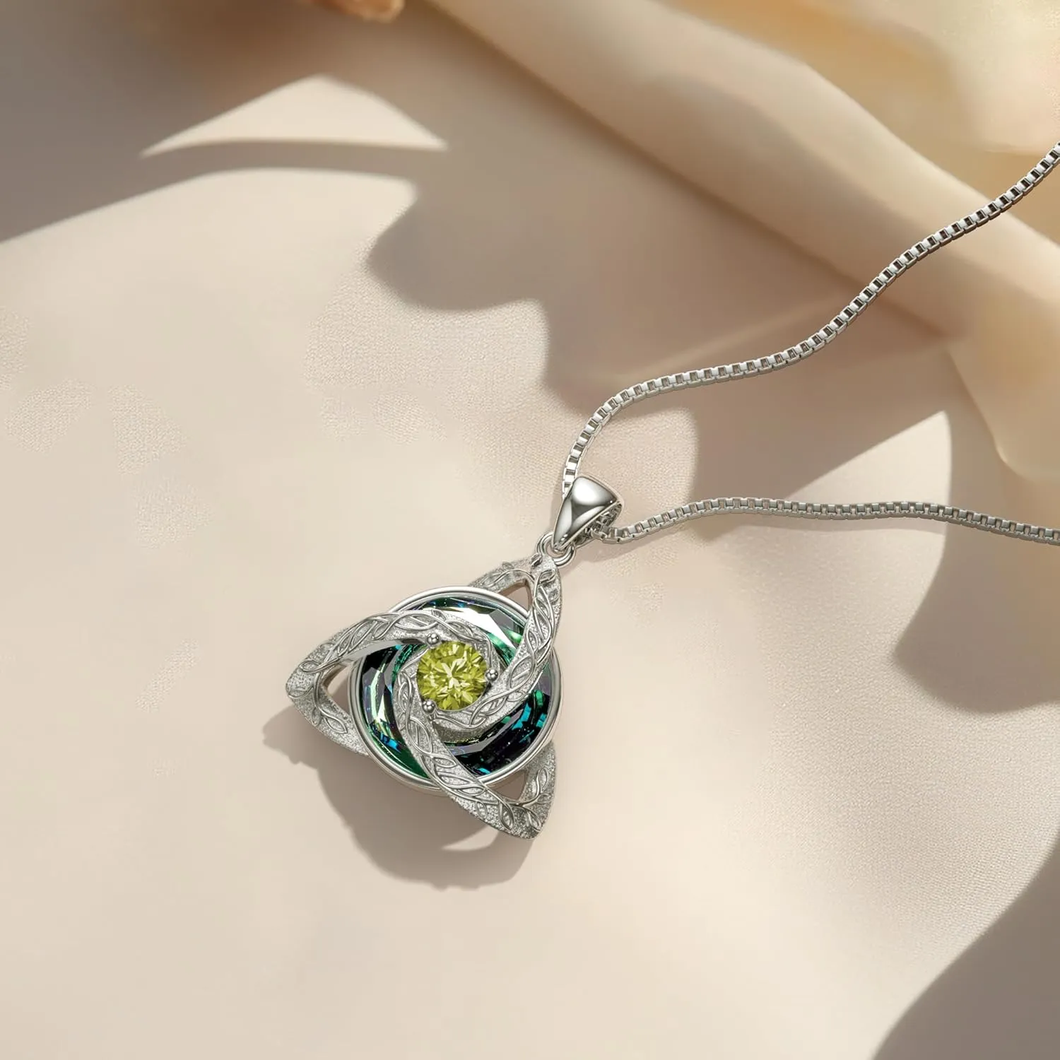 Distance Celtic Birthstone Necklace for Women, 925 Sterling Silver Trinity Knot Triquetra Austria Crystal Pendant, Birthstone Necklace Birthday Mother's Day Irish Scottish Gifts for Her