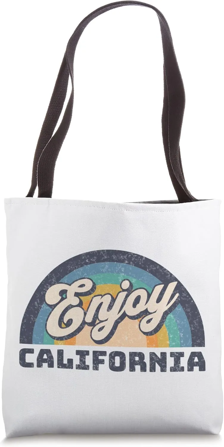 Distressed Retro Rainbow Enjoy California Tote Bag
