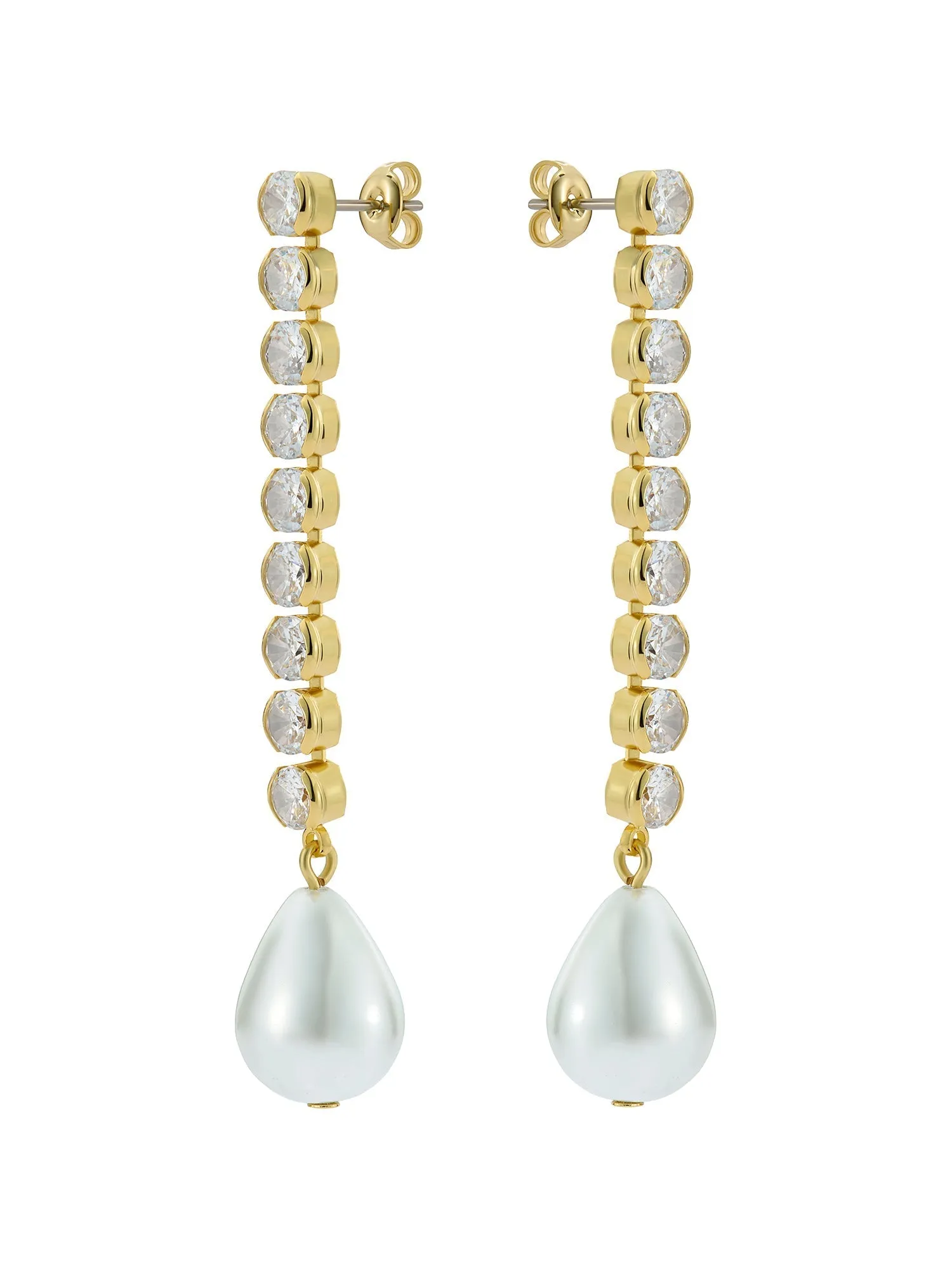 Divaa Pearl & Crystal Statement Drop Earrings Gold