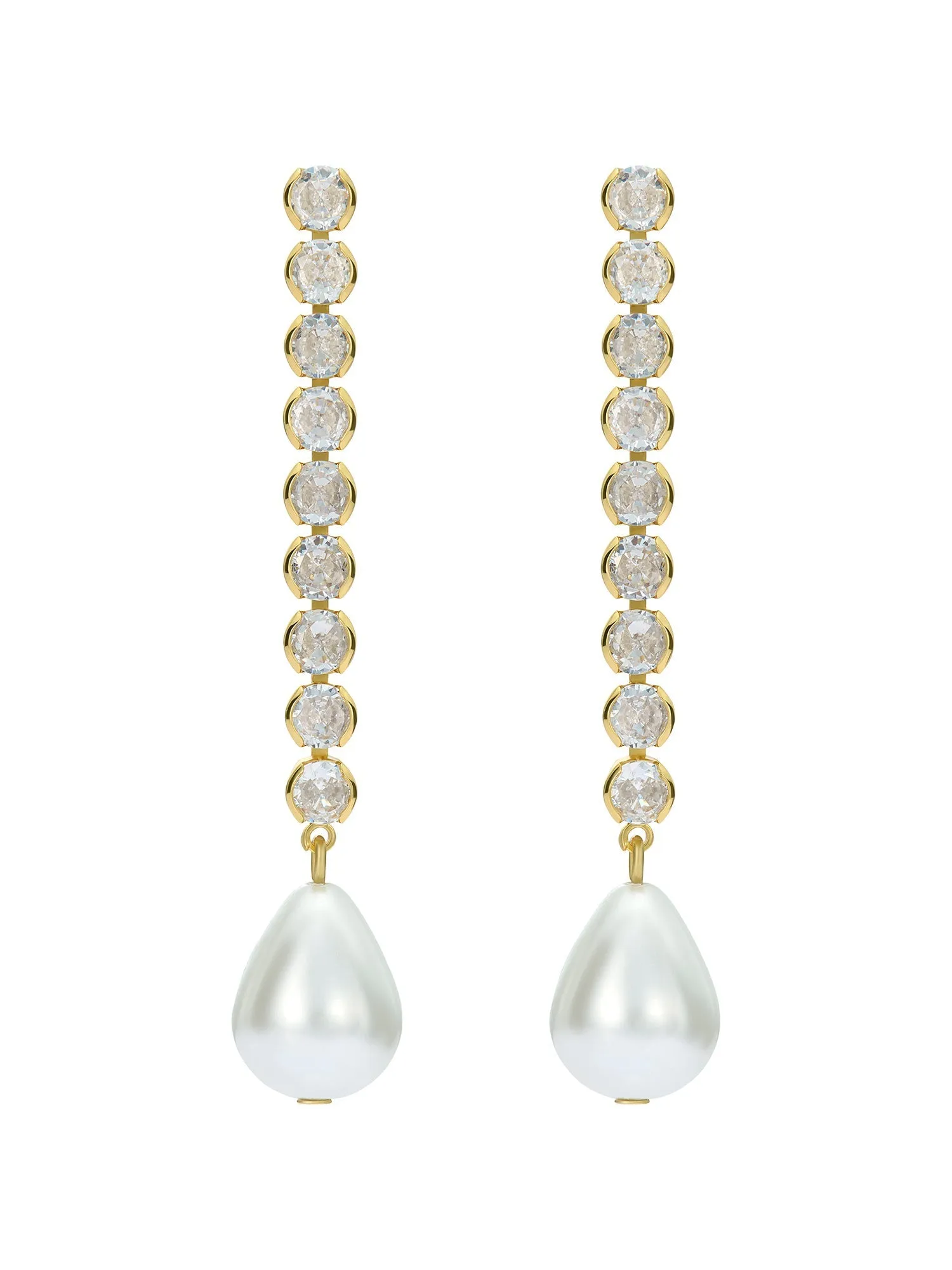 Divaa Pearl & Crystal Statement Drop Earrings Gold