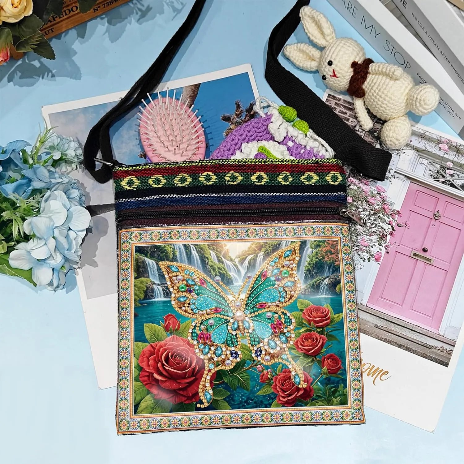 DIY Diamond Art Painting Crossbody Bag Canvas Ethnic Minority Style Unique Fashion Single Room Messenger Bag for Women-2PCS