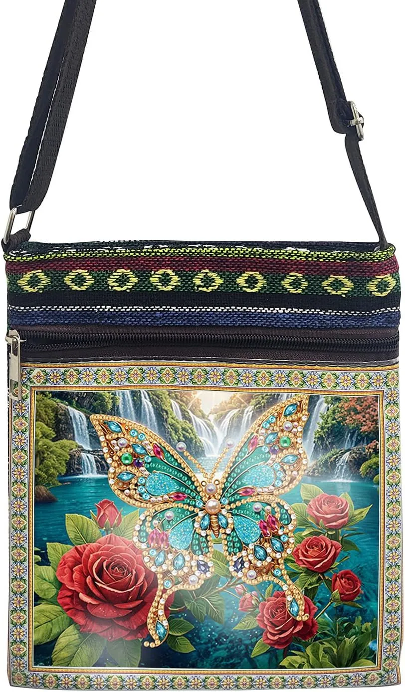 DIY Diamond Art Painting Crossbody Bag Canvas Ethnic Minority Style Unique Fashion Single Room Messenger Bag for Women-2PCS