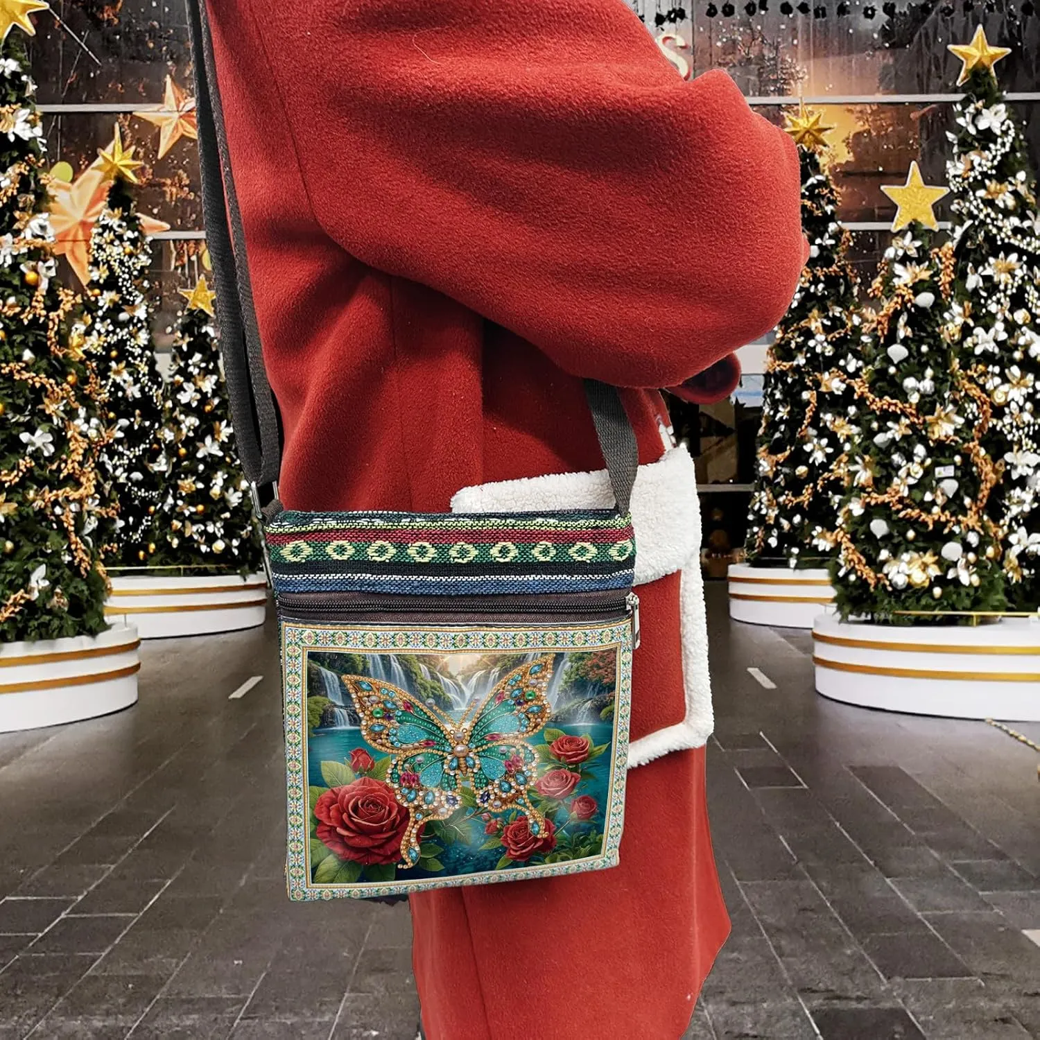 DIY Diamond Art Painting Crossbody Bag Canvas Ethnic Minority Style Unique Fashion Single Room Messenger Bag for Women-2PCS